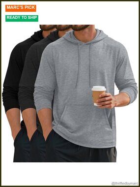 3 Pack Big & Tall Mens Lightweight Pullover Hoodies Athletic